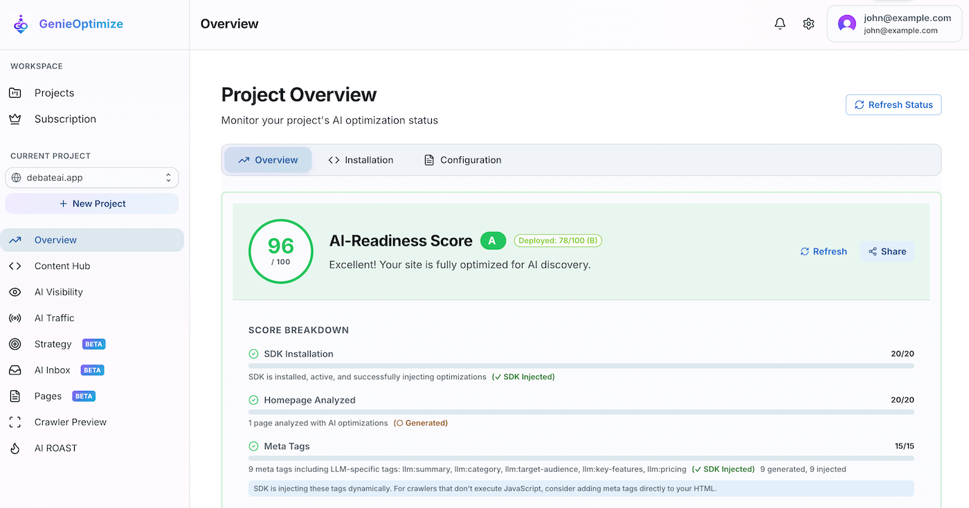 GenieOptimize Dashboard